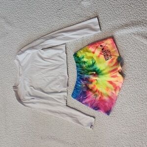 Wonder nation cropped long sleeve top neon tie dye Huzzah Valley shorts …